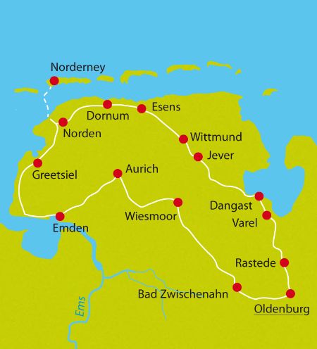 Karte Ostfriesland Radtour