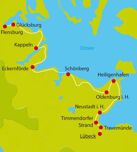 Karte Radtour Flensburg-Luebeck